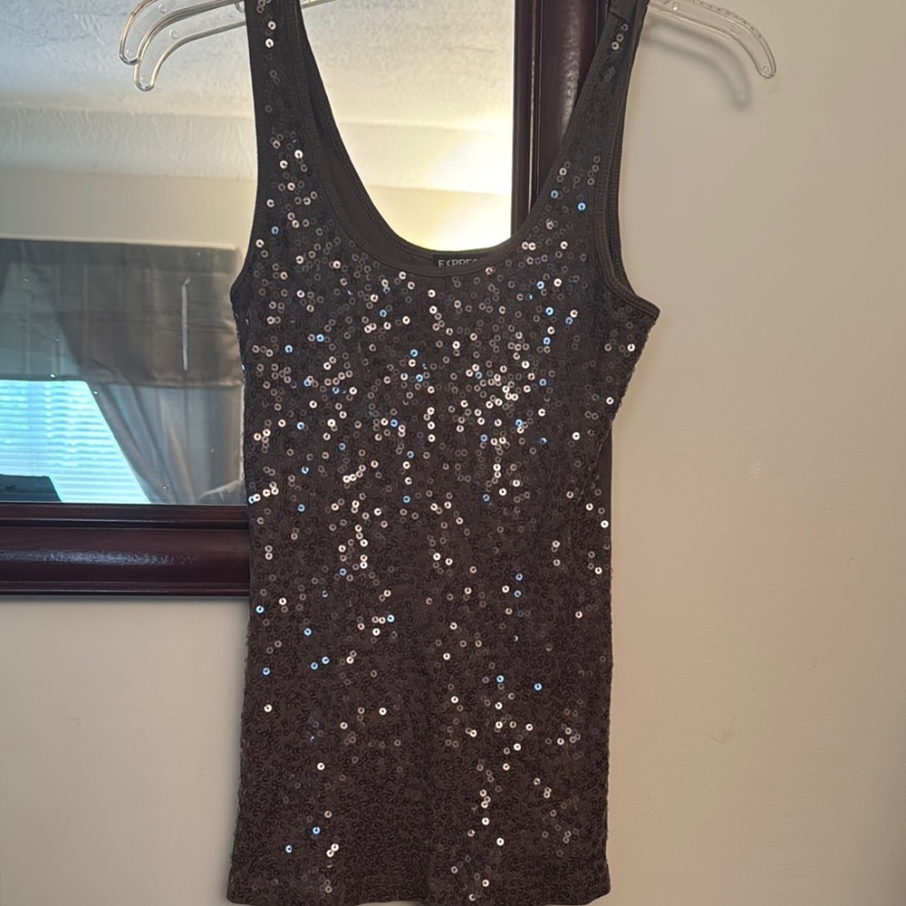 Sequin Embellished brown/taupe Tank Top